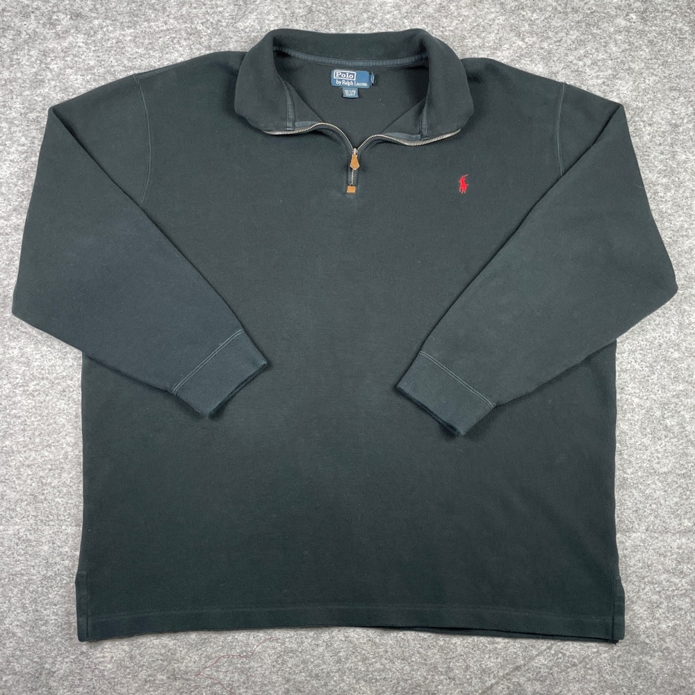 VTG Polo Ralph Lauren 1/4 Zip Pullover Mens 3XLT Black Cotton Pony Sweater 90s
